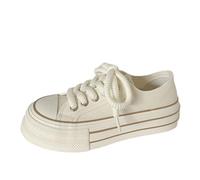 ERICAT Blanco Muffin Zapatos De Lona De Las Mujeres De Suela Gruesa Aumentada Zapatos Deportivos Estudiantes Casual Cien Zapatos Bajo Retro Zapatos De Correr
