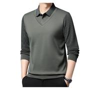 ERICAT Fastoneby Men'S Faux Two-Piece Long Sleeve Top, Men'S Striped Lapel Fake Two-Piece Shirt(Green,2XL)
