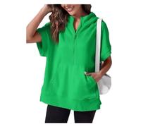 ERICAT Oversized Casual Half Zip Short Sleeve Pullover Tops,Half Zip Sweatshirt Short Sleeve Hoodies For Women(Green,2XL)