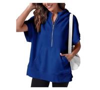 ERICAT Oversized Casual Half Zip Short Sleeve Pullover Tops,Half Zip Sweatshirt Short Sleeve Hoodies For Women(Blue,2XL)