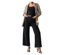 ERICAT Pants, Wide Leg Jeans, Cropped Wide-Leg Patch Pocket Jeans, Washed Stretch High Waisted Flared(Black,2XL)