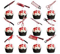 Ericetion 12 Adornos para Tartas De Halloween con Forma De Cuchillo, Adornos para Cupcakes con Temática De Terror Y Sangre, Adornos para Tartas De Cumpleaños Asesinos para Halloween.