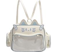 Ericetion Mochilas Escolares Y2k Cat Ita Bag Kawaii PU Bandolera para Niñas Bolsillo Transparente Harajuku Bolso De Hombro Mochila Plateada