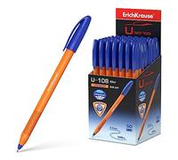 Erich Krause Bolígrafo de 0,3 mm, paquete de 50 unidades, color azul, escritura fácil y suave, forma delgada, accesorios de escritorio, U-108 naranja