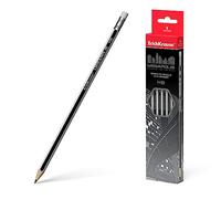 Erich Krause Lápices HB con goma de borrar, negro y plateado, 12 unidades, lápiz de grafito para oficina, escuela y hobby