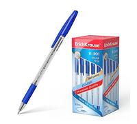 Erich Krause R-301 Classic - Bolígrafo (0,5 mm, 50 unidades, escritura fácil y suave, forma delgada y transparente, accesorios de escritorio, con mango de goma), color azul