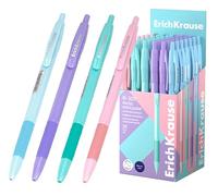 Erich Krause R-301 Matic - Juego de 50 bolígrafos retráctiles (0,35 mm, escritura fácil y suave, forma delgada, accesorios de escritorio, con mango de goma), color azul