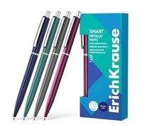 Erich Krause Smart Matic Metallic - Juego de 12 bolígrafos retráctiles (0,35 mm, escritura fácil y suave, forma delgada, accesorios de escritorio), color azul