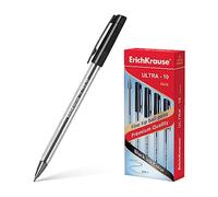 Erich Krause ULTRA-10 Classic - Bolígrafo (0,26 mm, 12 unidades, escritura fácil y suave, forma delgada y transparente, accesorios de escritorio y escritorio), color negro