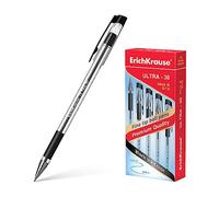 Erich Krause ULTRA-30 Classic - Bolígrafo (0,26 mm, 12 unidades, escritura fácil y suave, forma delgada y transparente, accesorios de escritorio, con mango de goma), color negro