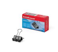 ErichKrause Clips plegables de metal de 15 mm, 12 unidades, color negro, versátiles para suministros de oficina y accesorios de escritorio, clips de encuadernación, clips de papel, clips de carta,