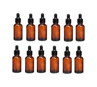 ericotry 12 botellas con cuentagotas de vidrio ámbar vacías, recargables, con pipetas cuentagotas de vidrio para aceites esenciales, perfumes, aromaterapia, laboratorio de química (20 ml)