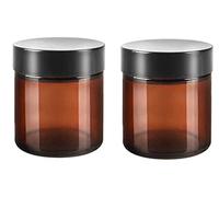 Ericotry 2 tarros redondos de cristal ámbar de 120 ml, 4 onzas, gran capacidad, vacíos, rellenables, con tapas negras y forros interiores para lociones, exfoliantes corporales y bálsamos