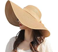 ericotry Sombrero plegable para mujer, con ala ancha y disquete para verano, playa, sombrero de sol de ala grande, sombrero grande para el sol, sombrero de pajita