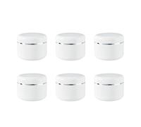 ericotry Tarros de plástico para cosméticos, 100 ml, con borde plateado y blanco, rellenables, con tapa de cúpula, para maquillaje, contenedor de almacenamiento para botellas, paquete de 6