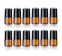 ericotry12 botellas de vidrio ámbar vacías enrollables para botellas de frasco con bola de rodillo de metal y tapas negras para aceites esenciales, aromaterapia, marrón + negro, 1.00[set de ]