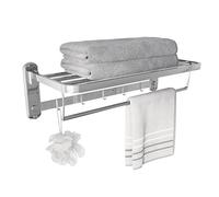 Eridanus Estante de Toallas, Toallero Doble Plegable de Acero Inoxidable de Pared, Estantería de Almacenamiento para Baño con Barras y Ganchos(60x19x24cm)
