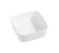 Eridanus Fregadero cuadrado de baño de porcelana vítrea, lavabo cuadrado para encimeras, lavabo de cerámica blanca brillante para armarios de tocador, 390 x 390 x 140 mm
