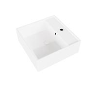Eridanus Fregadero de cerámica para colgar en la pared, lavabo rectangular blanco brillante con desbordamiento, lavabo de porcelana vítrea para tocador de baño, 410 x 410 x 150 mm