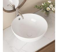 Eridanus Fregadero redondo con agujero de desbordamiento, lavabo de cerámica para encimera de baño, lavabo de porcelana vítrea para lavabo, baño, tocador, blanco brillante, 430 x 430 x 180 mm