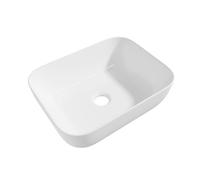 Eridanus Lavabo de porcelana vítrea, fregadero de cerámica rectangular en blanco brillante, adecuado para encimeras de baño, 400 x 300 x 130 mm