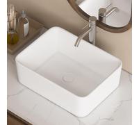 Eridanus Lavabo rectangular de cerámica para encimera de baño, moderno lavabo cuadrado de porcelana vítrea para tocador, color blanco brillante, 400 x 300 x 130 mm