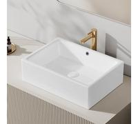 Eridanus Lavabo rectangular para cuarto de baño, recipiente de cerámica, 51 x 37 x 15 cm, moderno cuenco de porcelana de cristal blanco, lavabo, lavabo, lavabo de mesa, lavabo de mano