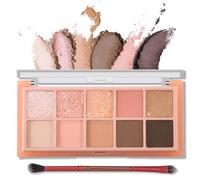 Erinde Paleta de sombras de ojos de 10 colores, maquillaje de ojos con brillo mate, paleta neutra de larga duración, altamente pigmentada y mezclable con pincel profesional para sombras de ojos #01