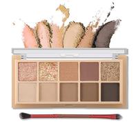 Erinde Paleta de sombras de ojos de 10 colores, paleta de maquillaje de ojos con brillo mate, alta pigmentación, paleta neutra de ojos de larga duración mezclable con pincel de sombra de ojos #02