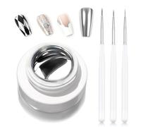 Erinde Silver Metallic Gel Polishing Set: Mirror Effect Esmalte de Uñas, Long Lasting, Quick Dry, 3D Painting, Nail Liner, DIY Glitter con 3 Pinceles
