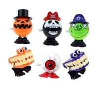 ERINGOGO 1 Juego de 6 Juguetes de Cuerda para Saltar de ABS Colores Naranja y Rojo Diseño Halloween y Navidad Incluye Calabaza Pirata Bruja y Ojo Juguete Infantil para Fiesta y