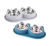 ERINGOGO 2 Piezas Cuencos para Perros y Gatos Elevados Antideslizantes con Base Antifugas de Cuencos de Acero Inoxidable Diseño Rana Azul y Gris para Alimentación de Mascotas Pequeñas