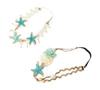 ERINGOGO 2 piezas Diademas de Perlas y Flores con Conchas de Mar y Encaje Accesorios Elásticos para Pelo de Mujer Tocados Elegantes para Fiestas y Eventos