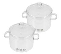 ERINGOGO 2 piezas Olla de Vidrio Borosilicato Resistente con Tapa Caldero para Cocinar y Estofar con Doble Asa Ergonómica para Cocina Lenta y Uso Doméstico
