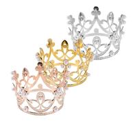 ERINGOGO 3 Adornos Mini para Pastel de Cumpleaños Pequeñas Tiaras de Colores Plata Oro y Rosa Dorado Decoración para Mesa de Postres Infantiles y Fiestas Infantiles