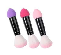 ERINGOGO 3 piezas Brochas Maquillaje Facial Doble Cabezal para Colorete y Polvo Diseño Versátil y Compacto Cerdas Suaves para Acabado Natural Colores Rosa y Morado