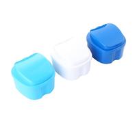 ERINGOGO 3 piezas Caja para Dentaduras Postizas Estuche Premium con Filtro y Bisagra Almacenamiento Higiénico para Prótesis Dental Portátil Colores Blanco Azul y Azul Oscuro