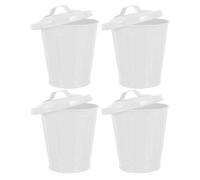 ERINGOGO 4 Cubos de Basura de Hierro con Tapa para Escritorio Mini Bote Redondo Blanco de 9X95 CM Contenedor Compacto para Oficina Cocina y Baño Set de 4 Unidades Que Ahorra Espacio