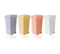 ERINGOGO 4 piezas Papelera Escritorio Pequeña con Tapa Juego de Contenedores de Basura y Portalápices de Escritorio Mini Botes de Mesa para Oficina y Hogar Colores Blanco Amarillo Rosa y