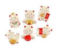 ERINGOGO 6 Piezas Figuras Miniatura Gato Suerte Adornos Resina Duraderos y Detallados para Micro Paisaje Decoración Coche Jardín y Casa de Muñecas Surtido y Resistente