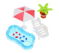 ERINGOGO Accesorios Piscina Miniatura para Casa de Muñecas Muebles Plásticos con Silla de Playa Sombrilla y Anillo Inflable para Decoración de Jardín de Hadas y Infantil