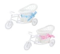 ERINGOGO Cestas de Flores Forma de Triciclo 2 Unidades Adornos Artesanales de Ratán para Decoración de Bodas y Hogar Mini Cesta Creativa para Arreglos y Fotografía Color Color Aleatorio