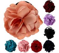 ERINGOGO Cintas Pelo de Niña Flores Artificiales de Tela 8 Piezas Multicolor Rosa Rojo Negro Morado Azul Bandas Elásticas Decorativas para Cabello Mediano y Grueso Accesorios para