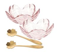 ERINGOGO Cuencos de Vidrio para Aceites Esenciales y Mezcla, Juego de 2 Cuencos Rosa con Diseño de Flor de Cerezo, Cucharas Doradas Incluidas, Suministros para Salón y Spa, Uso