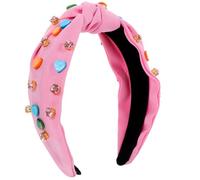 ERINGOGO Diadema Anudada para Mujer Diseño Corazón y Brillantes, Diadema Gruesa Rosa Candy para San Valentín, Accesorio Cómodo y Elegante para Fiestas y Eventos