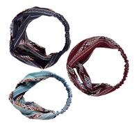 ERINGOGO Diademas Bohemias Anchas Elásticas para Mujer 3 Unidades (azul, Azul Marino, Rojo Oscuro) Banda Cabello Étnica Deportiva Cómoda y Ligera para Spa, Ejercicio y Uso Diario
