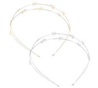 ERINGOGO Diademas Metálicas Finas para Mujer Juego de 2 Cintas Cabello Estrellas Dobles Dorado y Plateado Accesorio Ligero para Bodas Novias y Fiestas