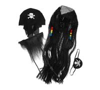 ERINGOGO Disfraz De Pirata Para Cosplay Barba Postiza Decorativa y Peluca Divertida, Talla Única, Accesorio Ligero Para Hombres, Adecuado Para Fiestas Temáticas, Halloween y Carnaval, Set De 3 Piezas