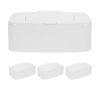 ERINGOGO Dispensador de Toallitas Húmedas con Botón Pulsador, Caja Recargable de Color Claro 4 Unidades, Tapa Hermética Antideslizante para Baño y Escritorio, Estuche Portátil