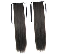 ERINGOGO Extensiones de Cabello Fáciles de Usar y Recortables de Seda Resistente al Calor 2 Largas y Rectas en Color Negro Accesorio Adecuado para Cosplay y para Mujeres y Niñas